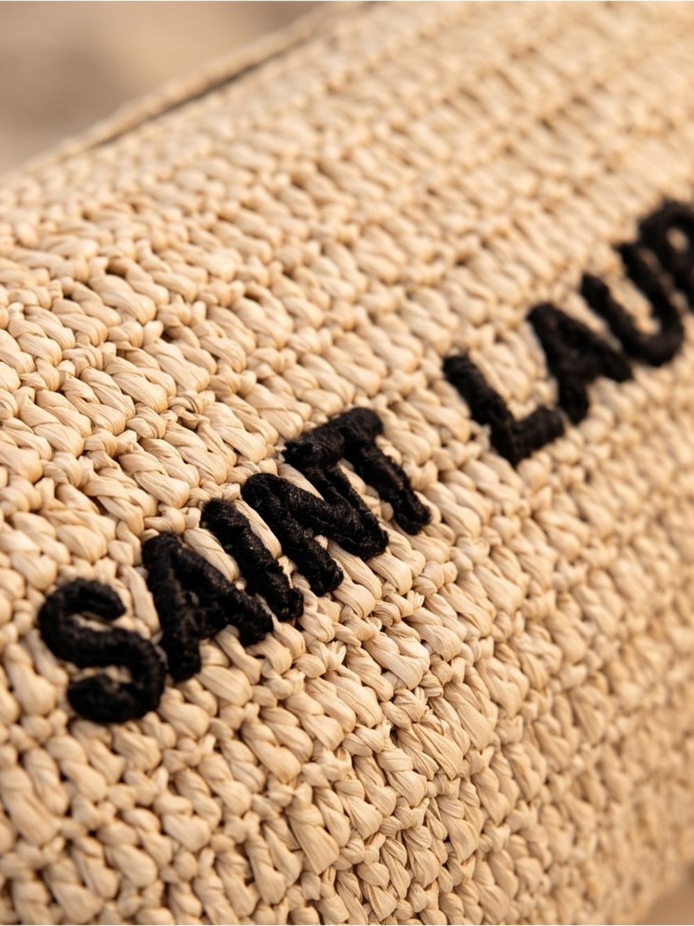 BNWT Saint Laurent Beige Raffia Pouch with Black Logo - Picture 5 of 6